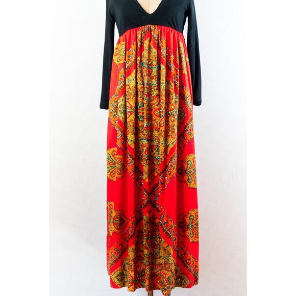 Vintage 70s Amazing Bohemian Groovy Empire Waist Hostess Dress, Saks 5th Ave. S - Picture 3 of 15